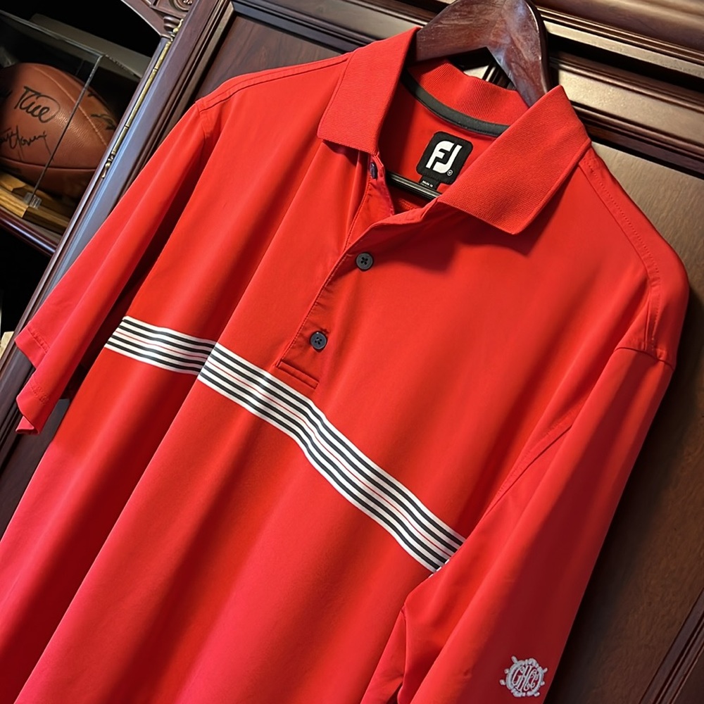 Like New Condition Rare Foot Joy Vintage Men’s Classic Red Golf Mid Striped Polo - Picture 2 of 8